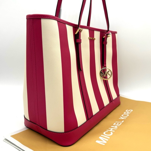 Michael Kors Large Jet Set Travel TZ Shoulder Tote Bag Electric Pink Multi - Picture 4 of 11